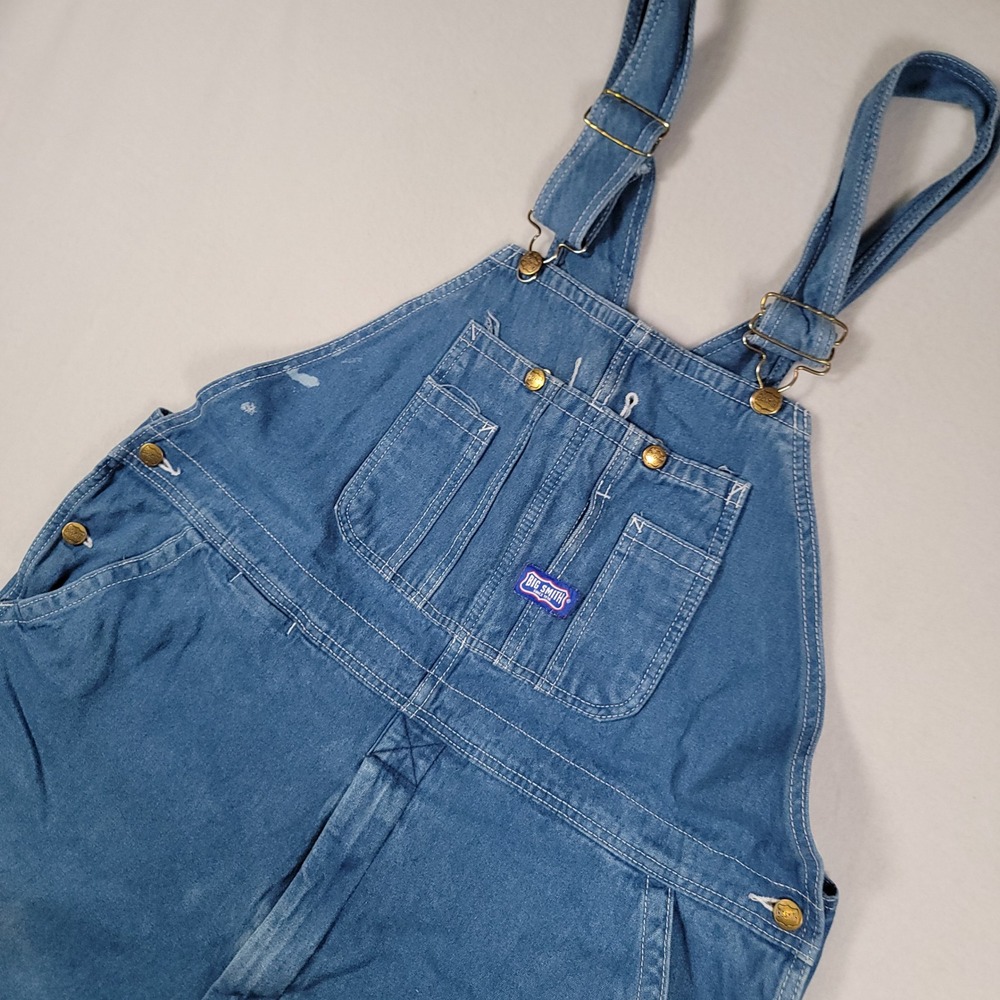 Big Smith Denim Bib Overalls Mens 42 Blue Custom Cutoff Shorts 12in Inseam Work